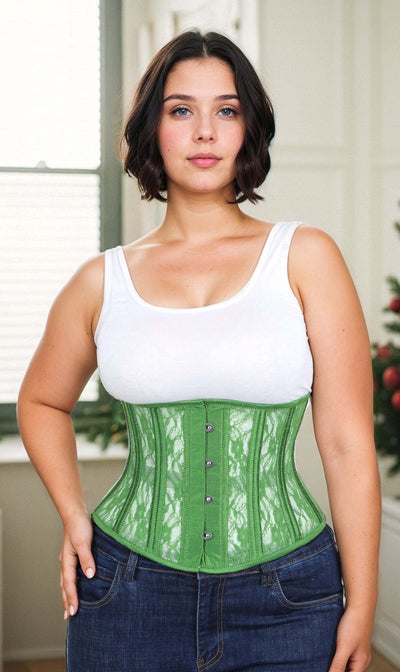 Underbust Green Mesh with Lace Standard Corset
