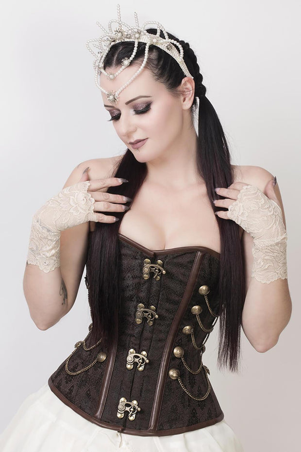 Alba Steampunk Overbust Brown Corset with Chains
