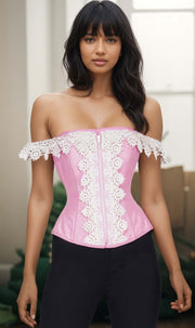 Malak Pink Dupion Corset With Lace Cold Shoulder