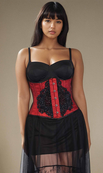 Cenhelm Underbust Red Corset with Lace Overlay