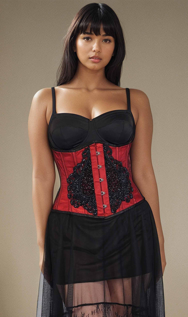 Ariah Red Satin Lace Overlay Couture Corset