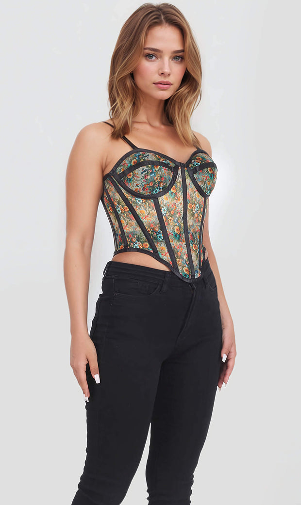 Bessie Printed Mesh Corset