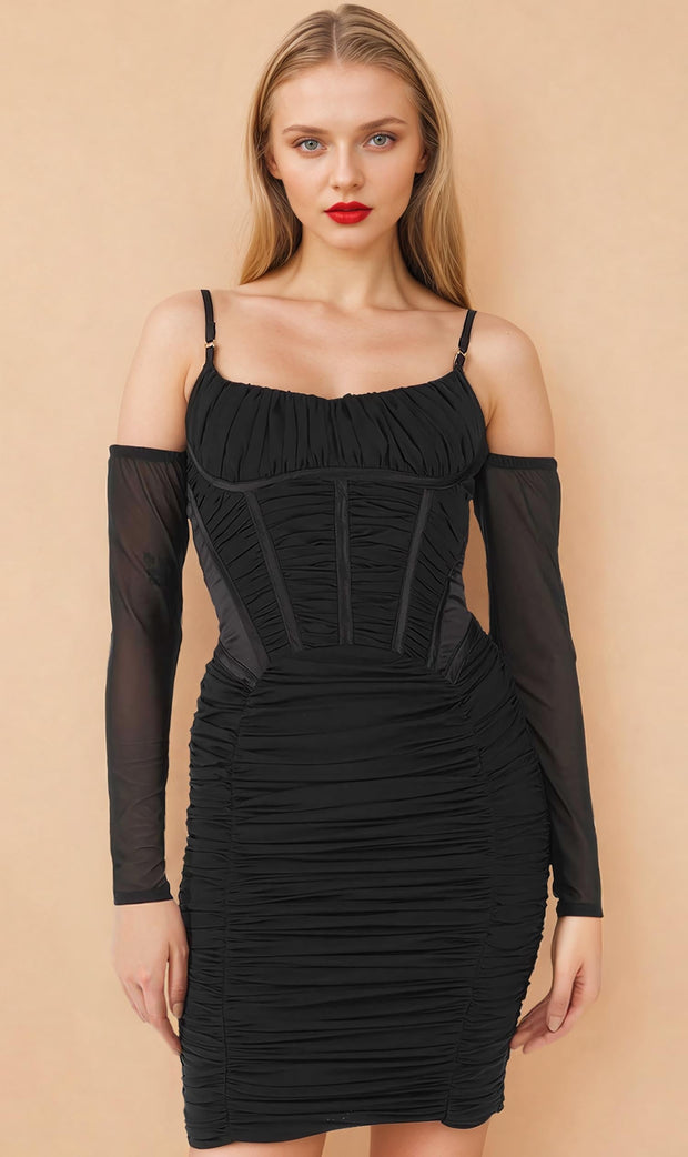 Carlee Bespoke Black Mesh Corset Dress