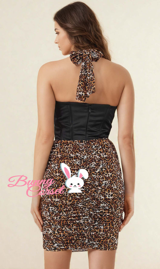 Brittany Leopard Print Mesh Corset Dress