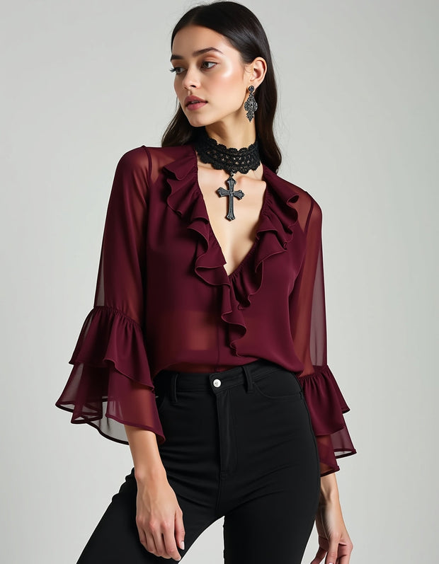 Elefteria Maroon Georgette Top