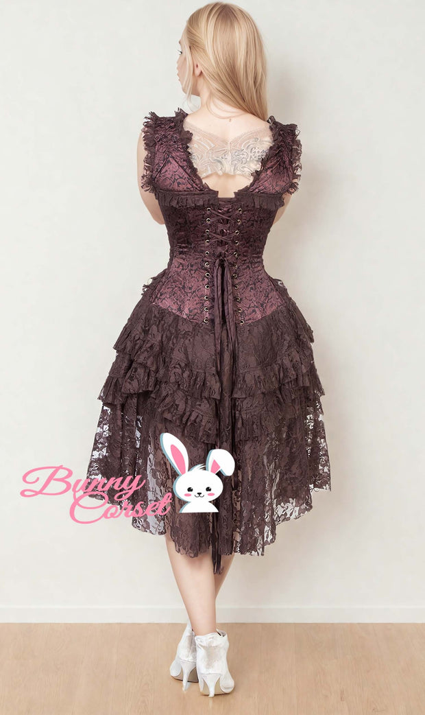 Steampunk Printed Brown Corset Dress