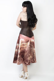 Birdine Printed Steampunk Skirt with Detachable Belt