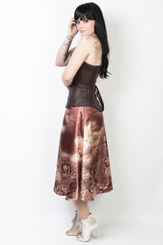 Birdine Printed Steampunk Skirt with Detachable Belt