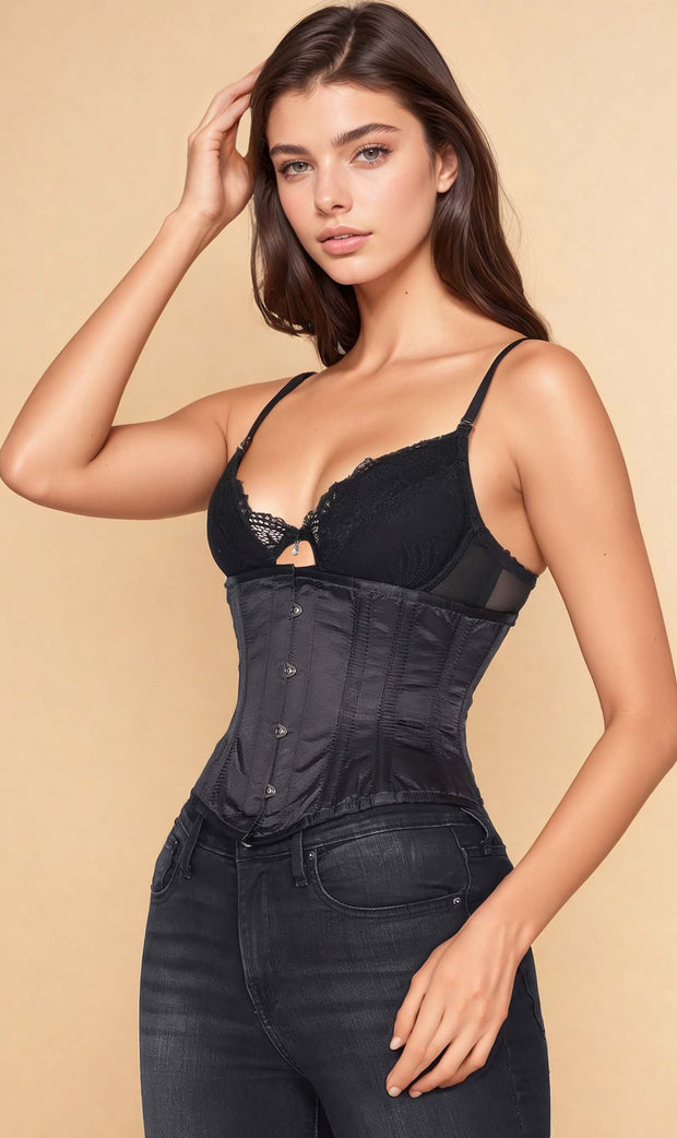 Waist Trainer Custom Made Black Satin Waspie Corset
