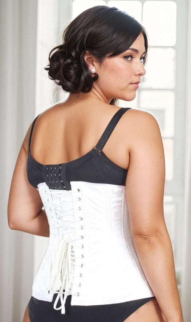 Plus Size White Floral Brocade Waist Trainer Longline Corset