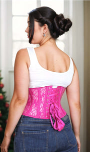 Plus Size Underbust Fuchsia Mesh with Lace Waspie Corset