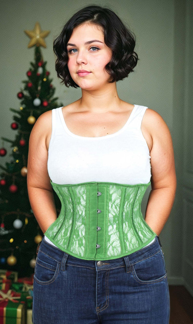 Underbust Green Mesh with Lace Waspie Corset