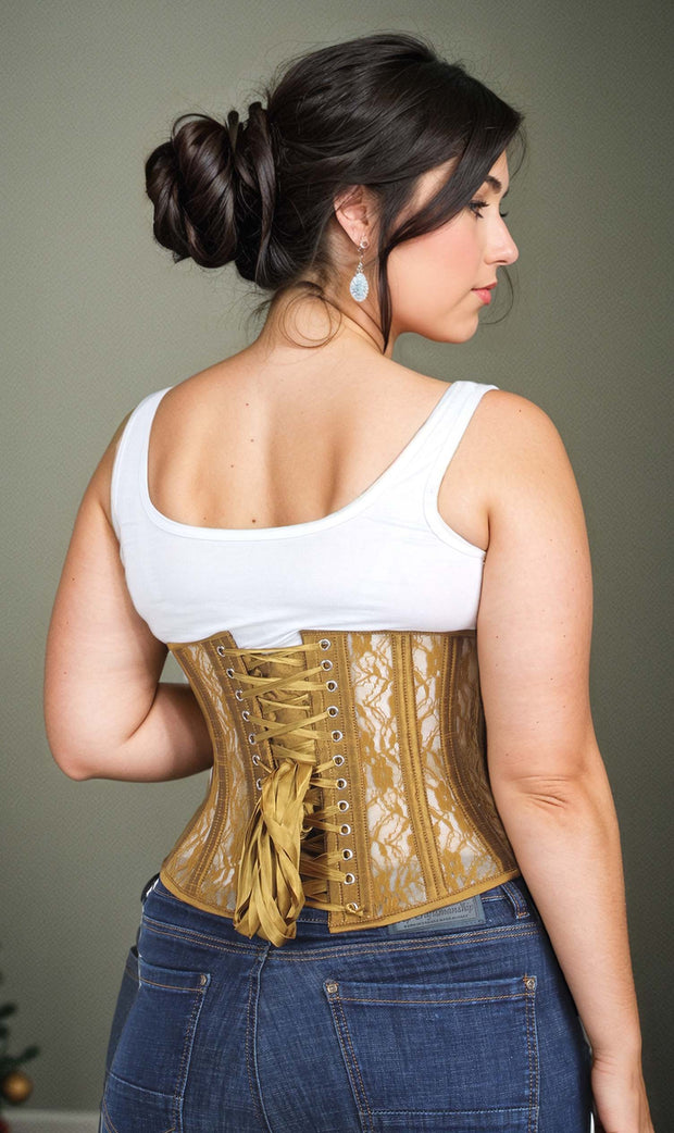 Underbust Plus Size Gold Mesh with Lace Standard Corset