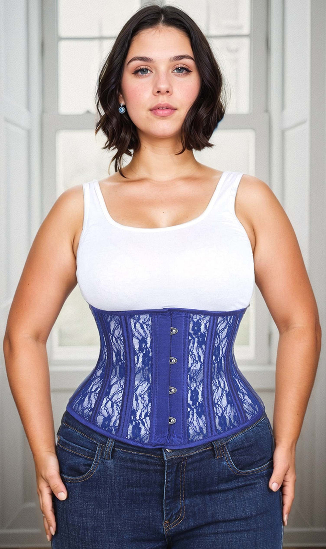 Underbust Blue Mesh with Lace Standard Corset CS 411 GothicXo Corsets