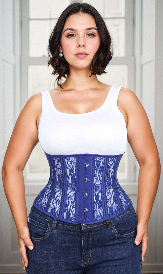 Plus Size Underbust Blue Mesh with Lace Standard Corset