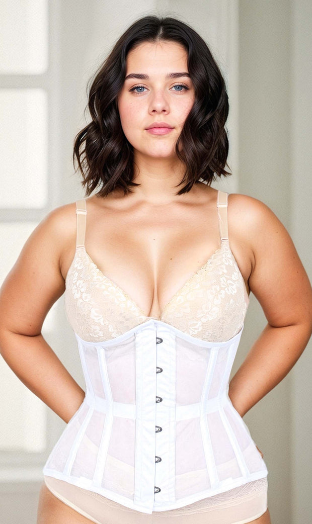 Plus Size Underbust White Mesh Longline Corset