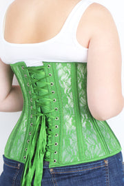 Green Mesh with Lace Long Underbust Corset