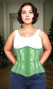 Plus Size Green Mesh with Lace Long Underbust Corset