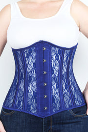 Blue Mesh with Lace Long Underbust Corset