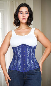 Plus Size Blue Mesh with Lace Long Underbust Corset