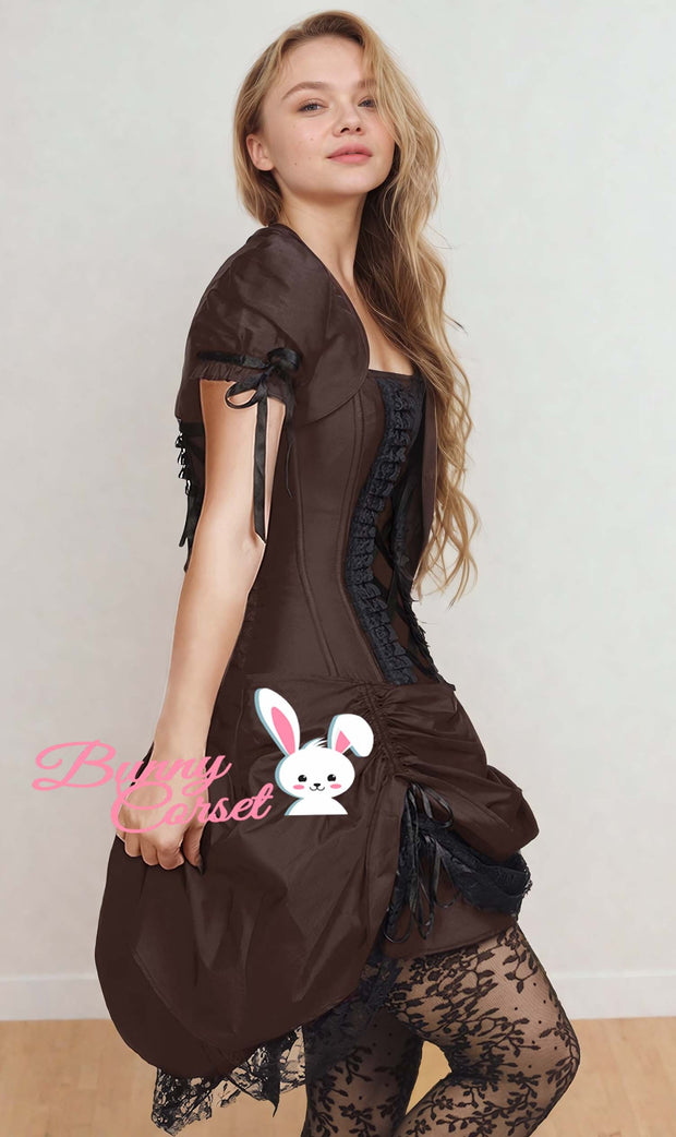 Roswell Victorian Inspired Brown Corset Dress with Bolero