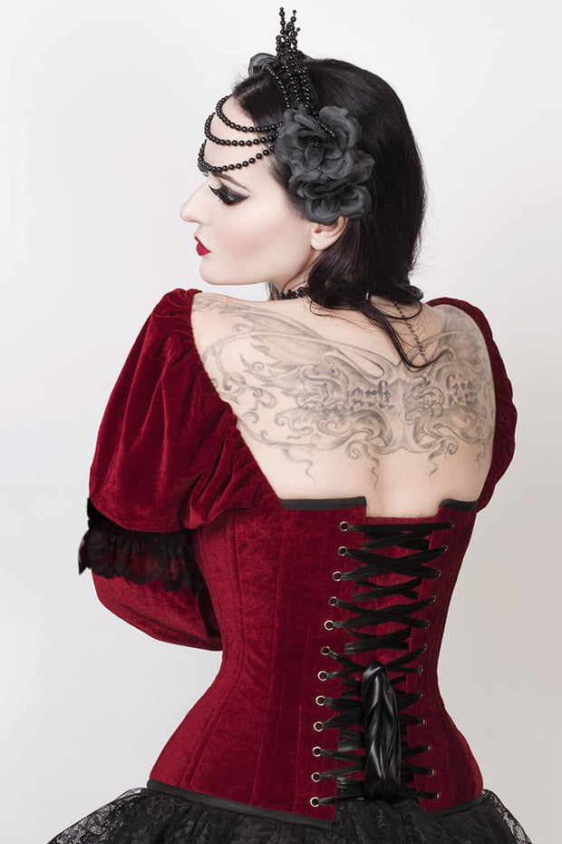 Theodore Overbust Maroon Corset with Attached Sleeve