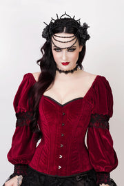 Theodore Overbust Maroon Corset with Attached Sleeve