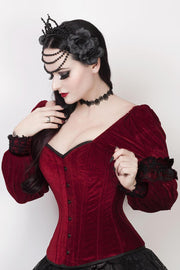 Theodore Overbust Maroon Corset with Attached Sleeve