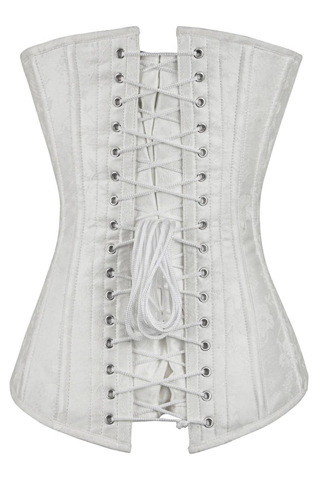 Everett White Brocade Long Overbust Corset