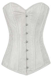 Everett White Brocade Long Overbust Corset