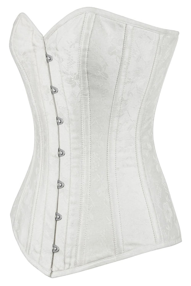 Everett White Brocade Long Overbust Corset