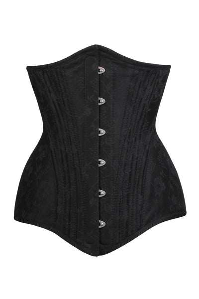 Milo Waist Training Black Brocade Corset with Hip Panels