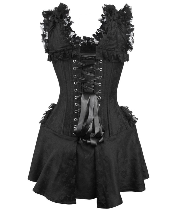 Zachary Black Brocade Victorian Lace Up Corset Dress