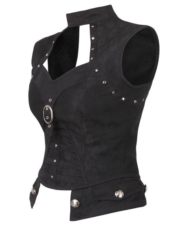 Davion Gothic Black Corset Top with Halter Neck