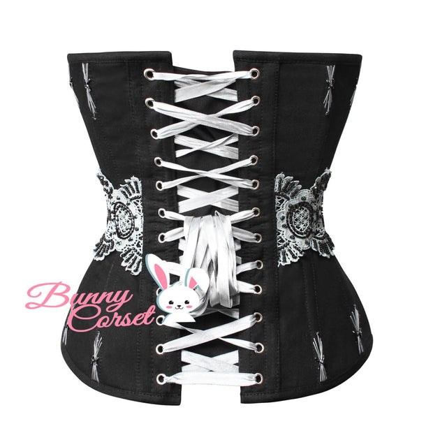 Overbust Black Corset, Cotton Couture Corset, Flossing Corset