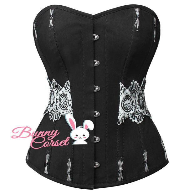 Overbust Black Corset, Cotton Couture Corset, Flossing Corset