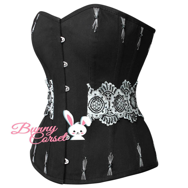 Overbust Black Corset, Cotton Couture Corset, Flossing Corset