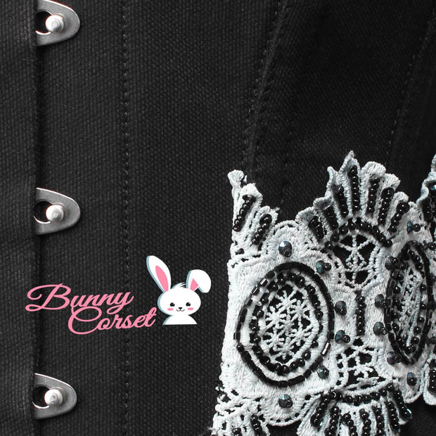 Overbust Black Corset, Cotton Couture Corset, Flossing Corset