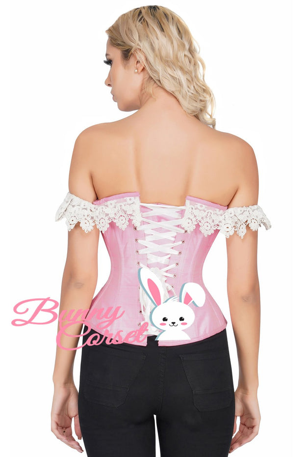 Malak Pink Dupion Corset With Lace Cold Shoulder