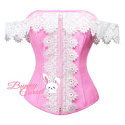 Pink Corset, Overbust Corset, Corset With Lace Cold Shoulder