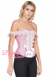 Malak Pink Dupion Corset With Lace Cold Shoulder