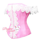 Pink Corset, Overbust Corset, Corset With Lace Cold Shoulder