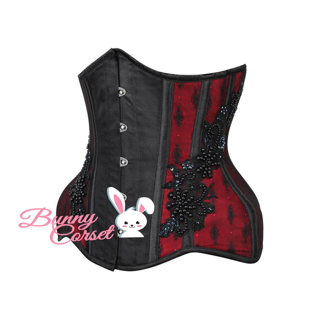 Embroidered Corset, Red Corset, Underbust Corset