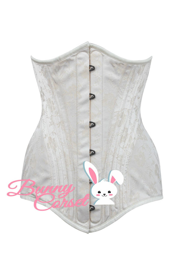 Akibe Waist Training Ivory Brocade Corset with Hip Panels