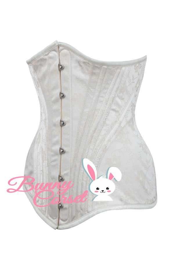 Akibe Waist Training Ivory Brocade Corset with Hip Panels