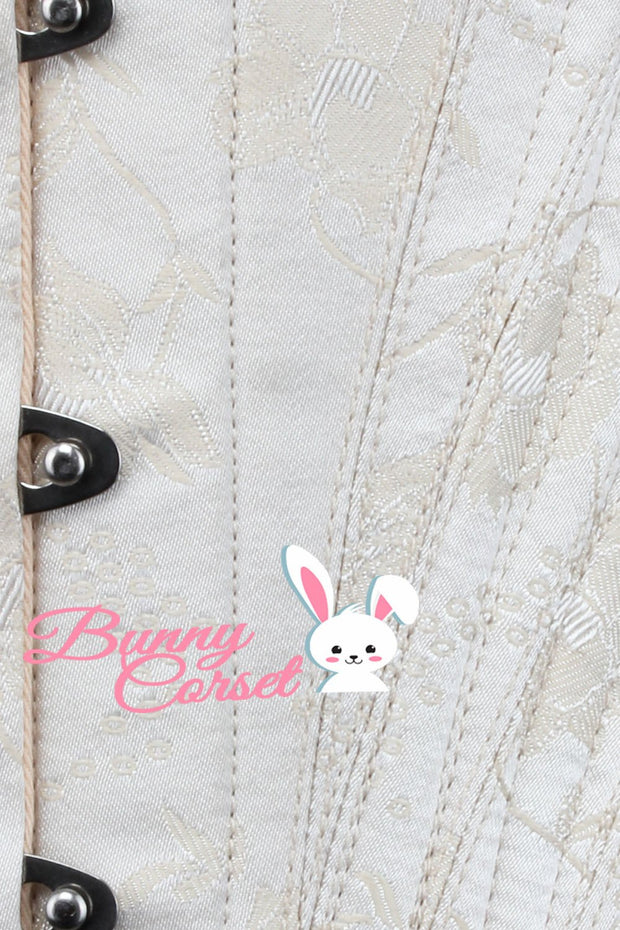 Akibe Waist Training Ivory Brocade Corset with Hip Panels