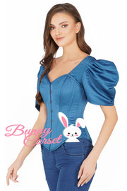 Thalia Bespoke Blue Satin Corset