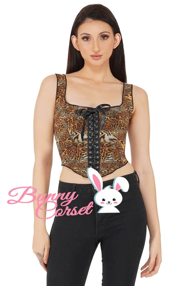 Della Tiger Print Mesh Corset Top