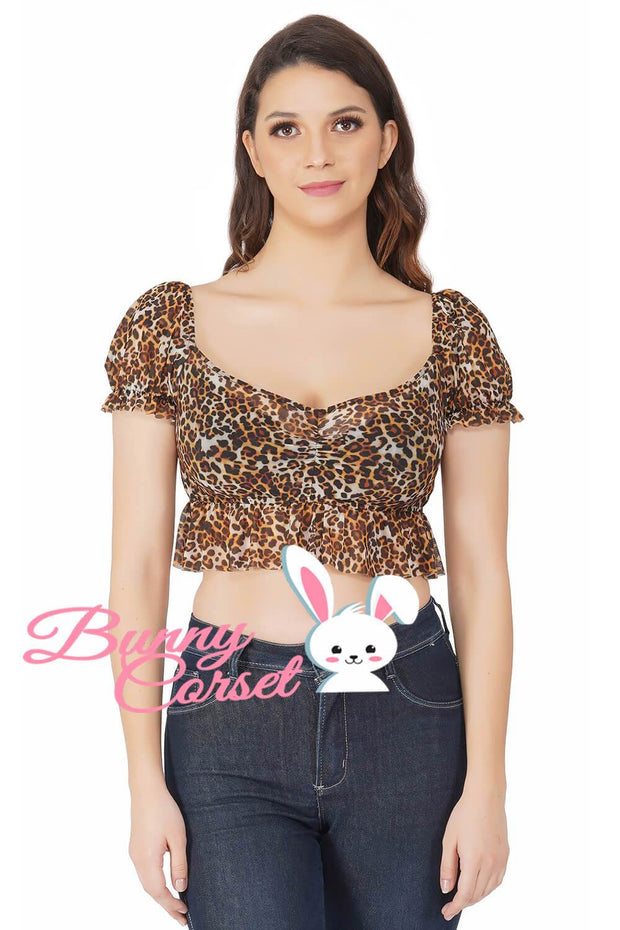 NBS - Agatha Leopard Print Mesh Top