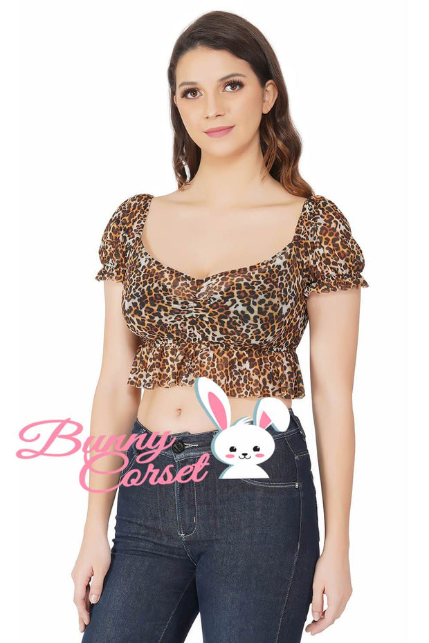 NBS - Agatha Leopard Print Mesh Top